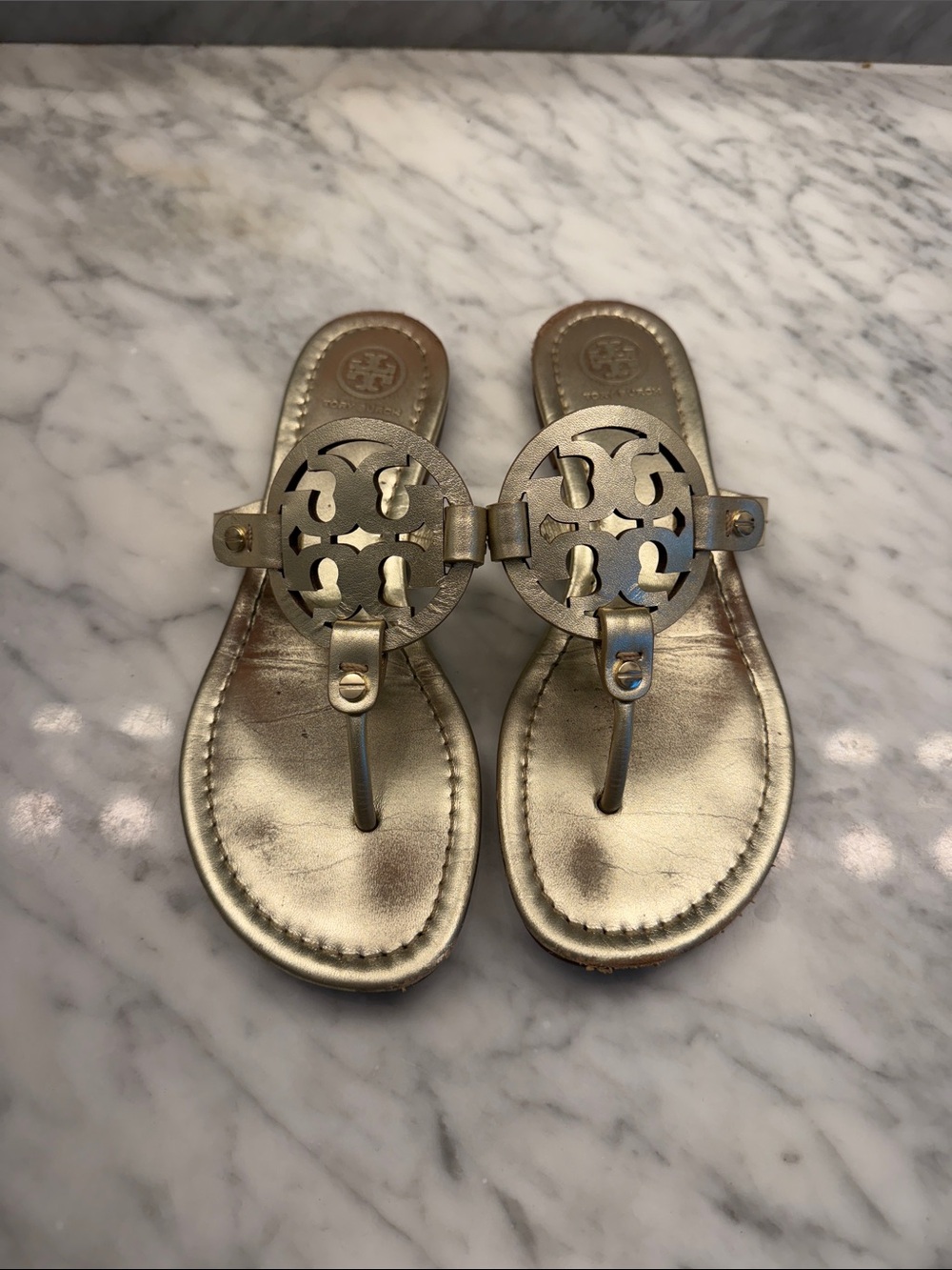 Tory Burch Miller Gold Logo Miller Thong Sandals